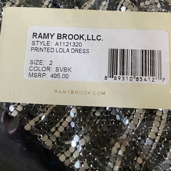 RAMY BROOK Dress NEW Printed Lola Chainmail Silver Black Size 2 - Picture 9 of 10